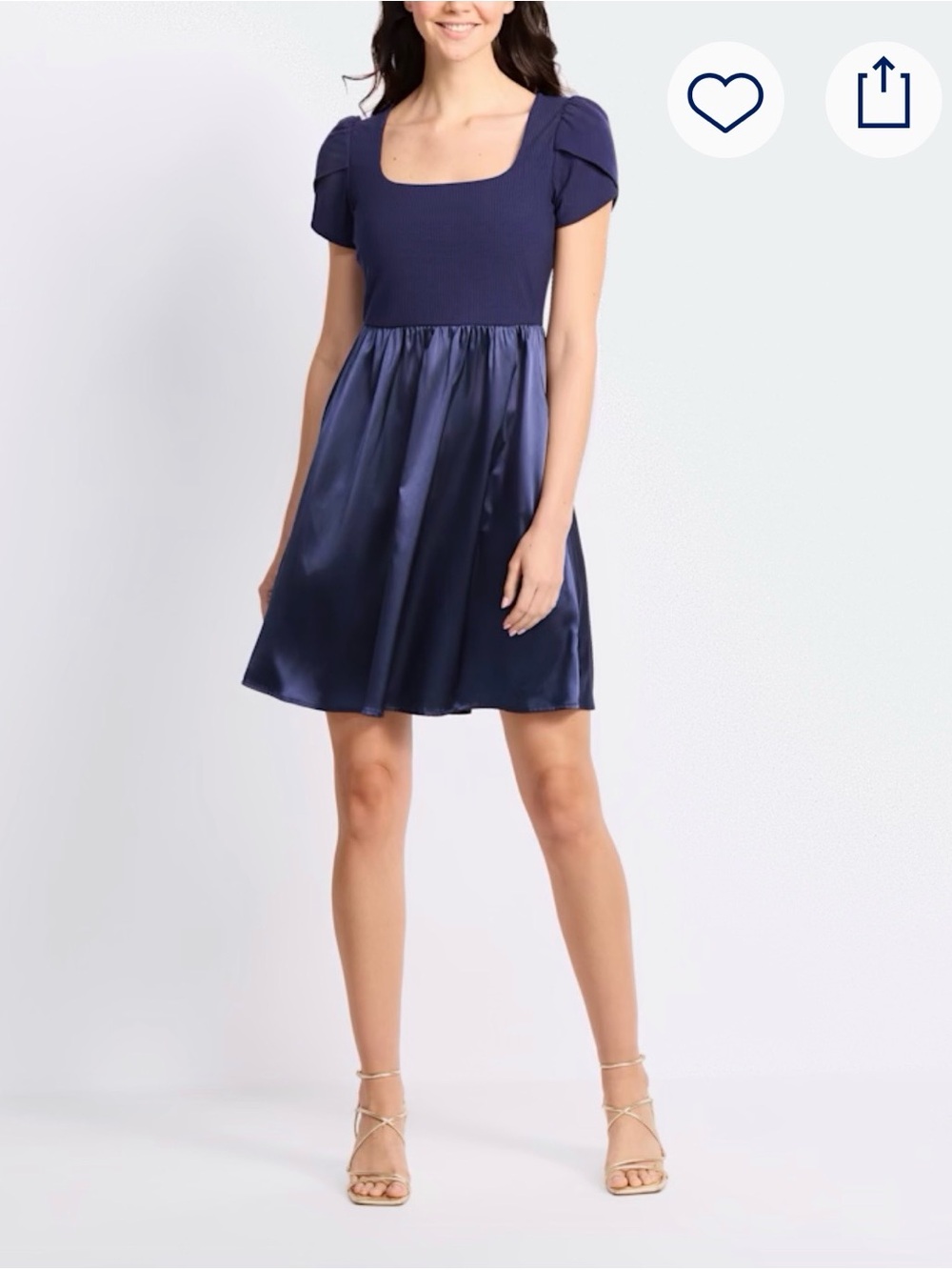 Gilli Navy Puff Sleeve Satin-Trim Dress